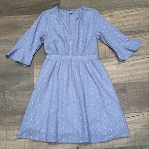 OLD NAVY Women Cottagecore Dress L Blue Bell Sleeve Peasant Boho Spring